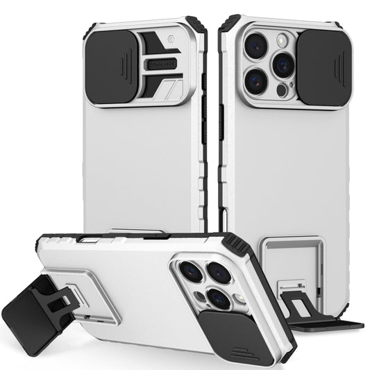 For iPhone 16 Pro Max Stereoscopic Holder Sliding Camshield Phone Case(White) by buy2fix