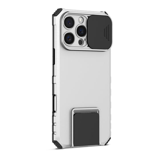For iPhone 16 Pro Max Stereoscopic Holder Sliding Camshield Phone Case(White) by buy2fix