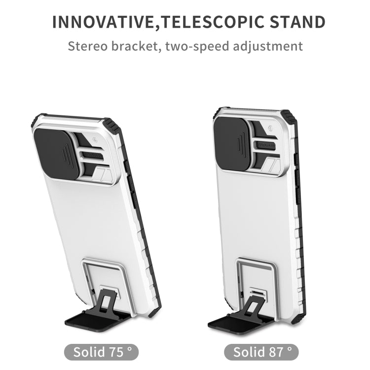 For iPhone 16 Pro Max Stereoscopic Holder Sliding Camshield Phone Case(White) by buy2fix