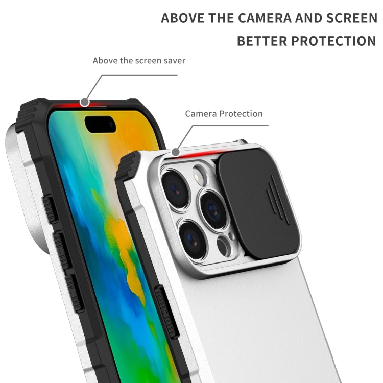 For iPhone 16 Pro Max Stereoscopic Holder Sliding Camshield Phone Case(White) by buy2fix