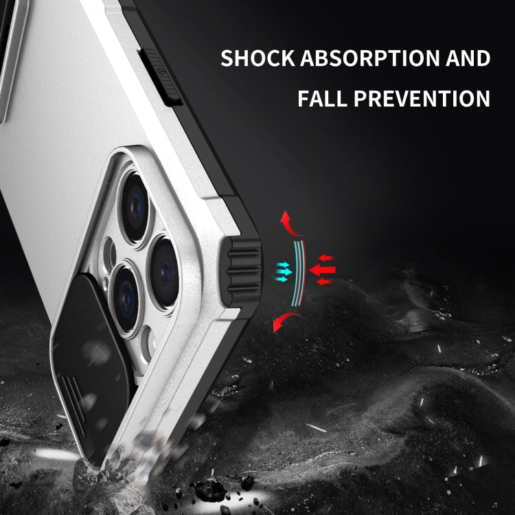 For iPhone 16 Pro Max Stereoscopic Holder Sliding Camshield Phone Case(White) by buy2fix