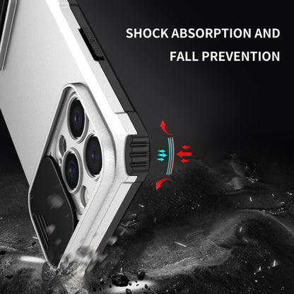 For iPhone 16 Pro Max Stereoscopic Holder Sliding Camshield Phone Case(White) by buy2fix