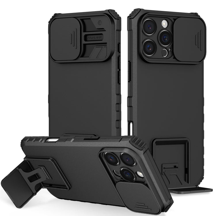 For iPhone 16 Pro Max Stereoscopic Holder Sliding Camshield Phone Case(Black) by buy2fix