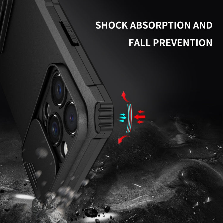 For iPhone 16 Pro Max Stereoscopic Holder Sliding Camshield Phone Case(Black) by buy2fix