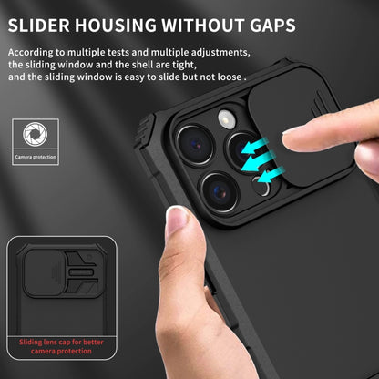 For iPhone 16 Pro Max Stereoscopic Holder Sliding Camshield Phone Case(Black) by buy2fix