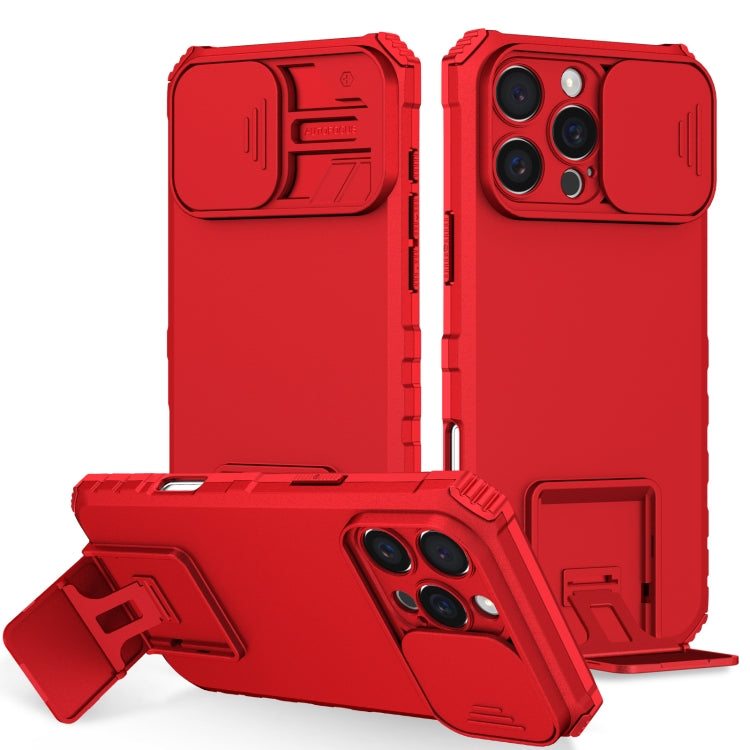 For iPhone 16 Pro Max Stereoscopic Holder Sliding Camshield Phone Case(Red) by buy2fix