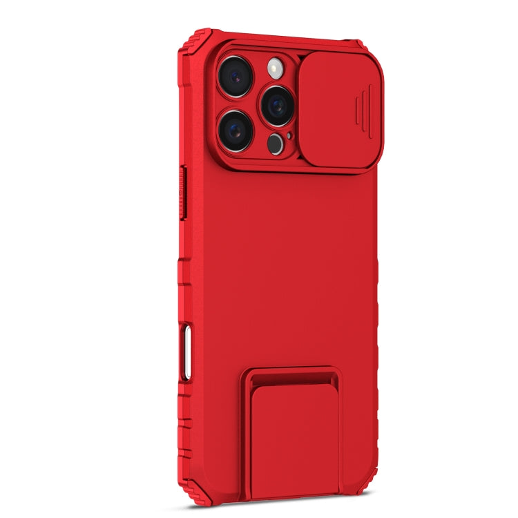 For iPhone 16 Pro Max Stereoscopic Holder Sliding Camshield Phone Case(Red) by buy2fix