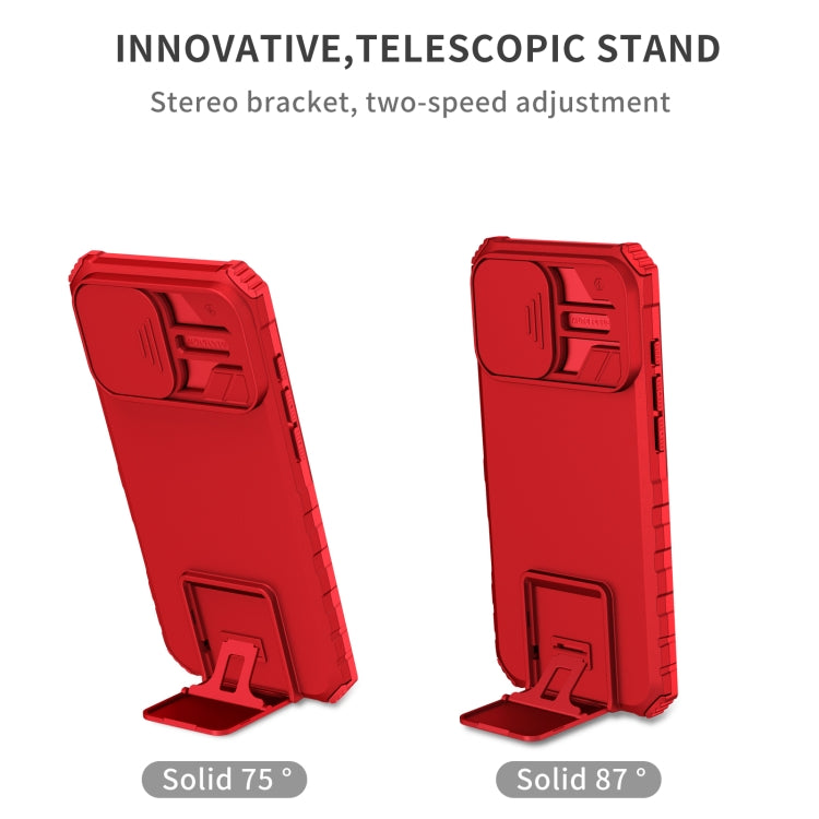 For iPhone 16 Pro Max Stereoscopic Holder Sliding Camshield Phone Case(Red) by buy2fix
