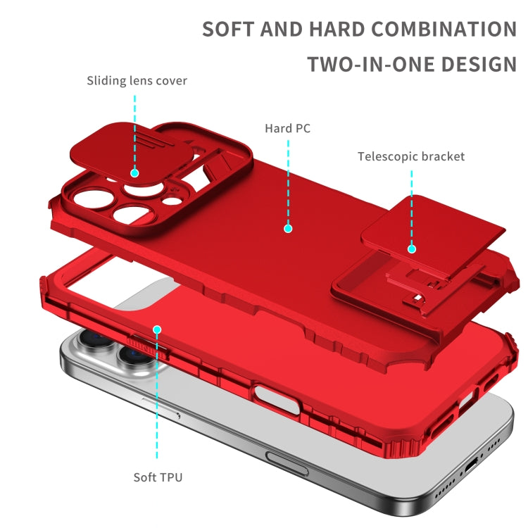 For iPhone 16 Pro Max Stereoscopic Holder Sliding Camshield Phone Case(Red) by buy2fix
