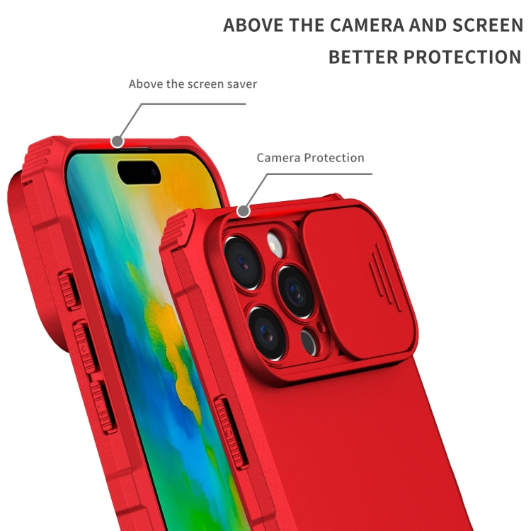 For iPhone 16 Pro Max Stereoscopic Holder Sliding Camshield Phone Case(Red) by buy2fix