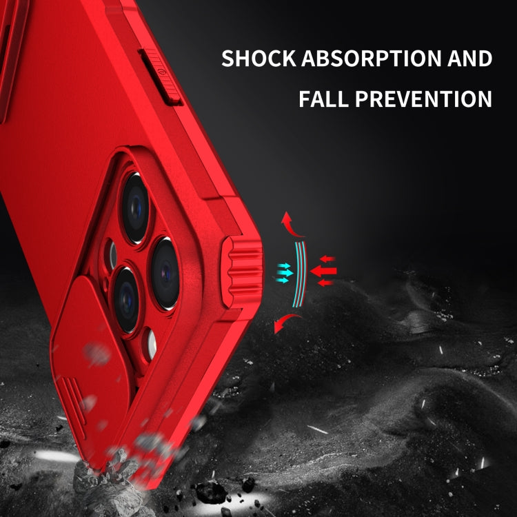 For iPhone 16 Pro Max Stereoscopic Holder Sliding Camshield Phone Case(Red) by buy2fix