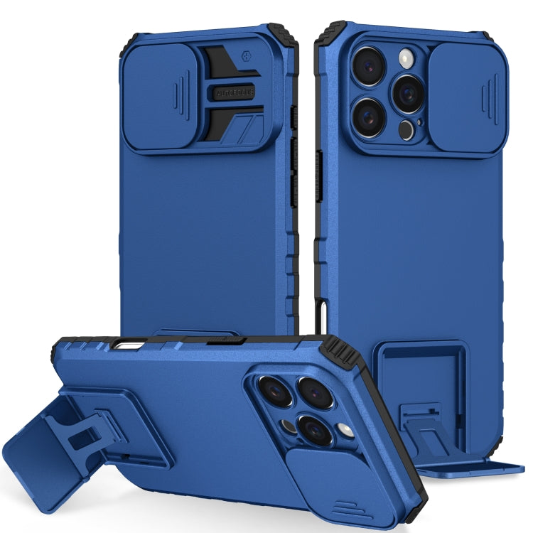 For iPhone 16 Pro Max Stereoscopic Holder Sliding Camshield Phone Case(Blue) by buy2fix