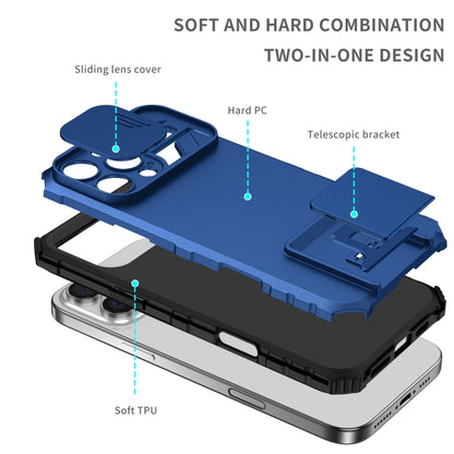 For iPhone 16 Pro Max Stereoscopic Holder Sliding Camshield Phone Case(Blue) by buy2fix