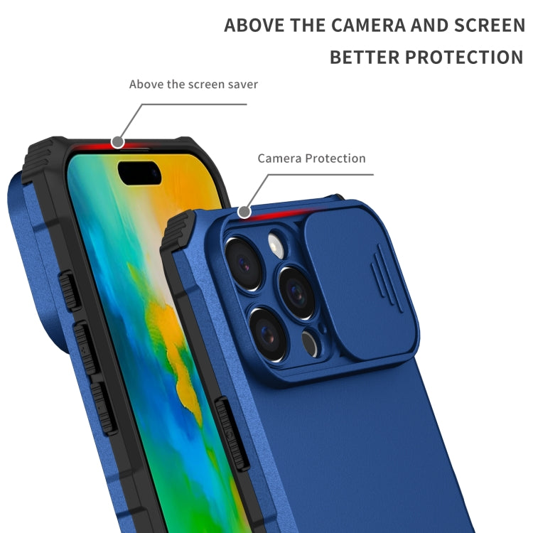 For iPhone 16 Pro Max Stereoscopic Holder Sliding Camshield Phone Case(Blue) by buy2fix