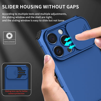 For iPhone 16 Pro Max Stereoscopic Holder Sliding Camshield Phone Case(Blue) by buy2fix