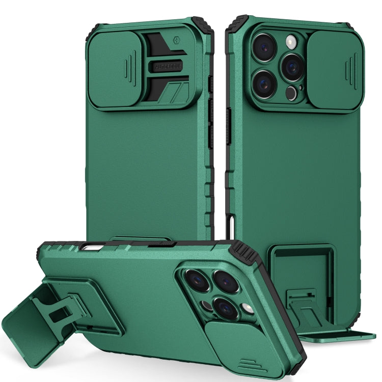 For iPhone 16 Pro Max Stereoscopic Holder Sliding Camshield Phone Case(Green) by buy2fix