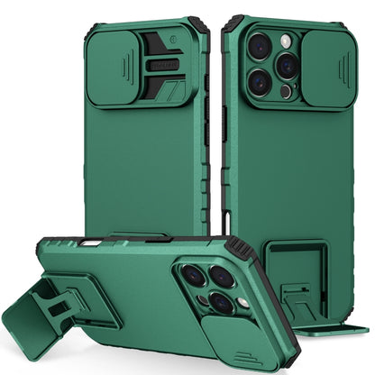 For iPhone 16 Pro Max Stereoscopic Holder Sliding Camshield Phone Case(Green) by buy2fix