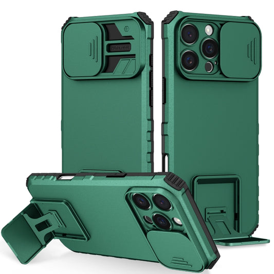 For iPhone 16 Pro Max Stereoscopic Holder Sliding Camshield Phone Case(Green) by buy2fix