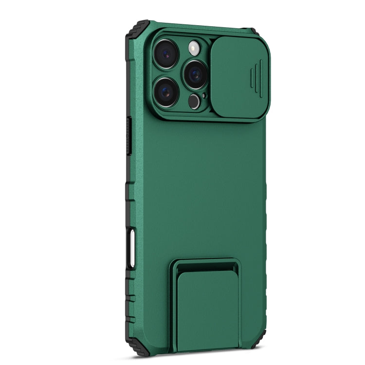 For iPhone 16 Pro Max Stereoscopic Holder Sliding Camshield Phone Case(Green) by buy2fix