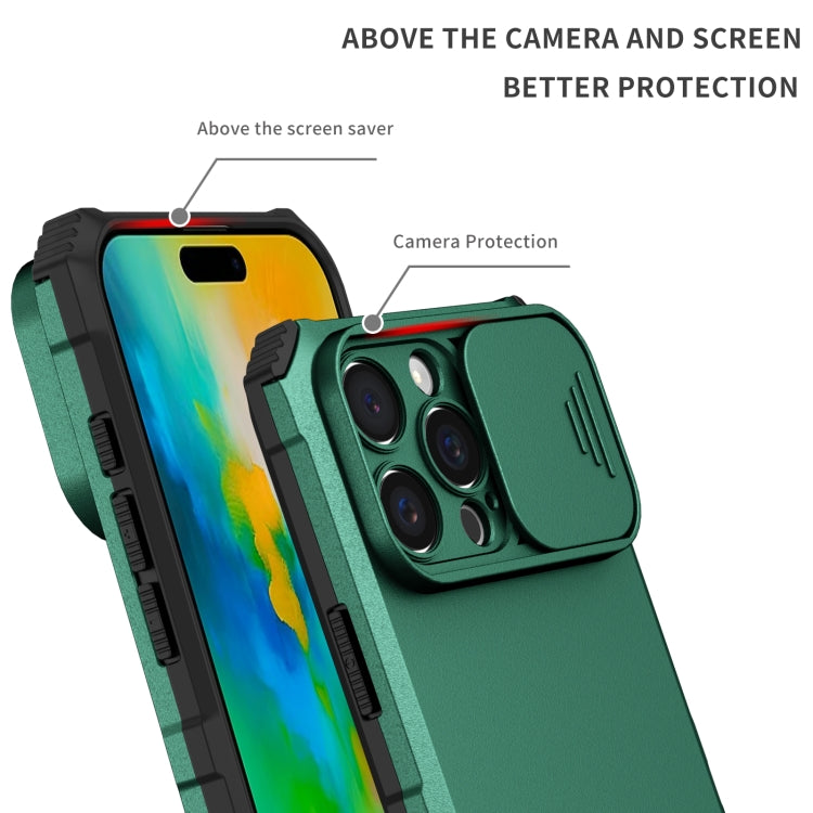 For iPhone 16 Pro Max Stereoscopic Holder Sliding Camshield Phone Case(Green) by buy2fix