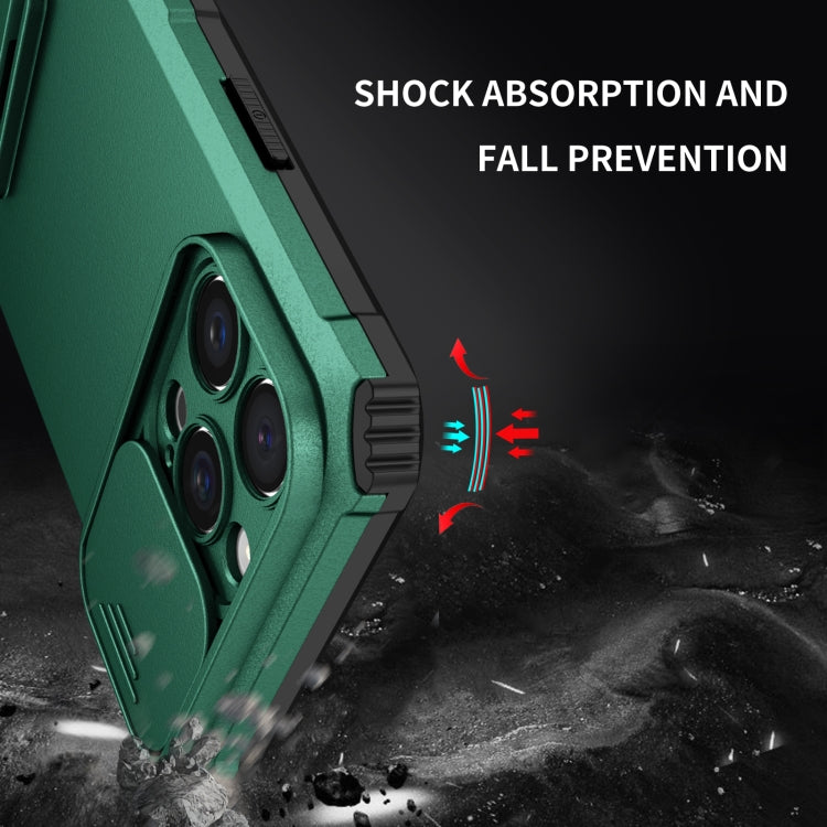 For iPhone 16 Pro Max Stereoscopic Holder Sliding Camshield Phone Case(Green) by buy2fix