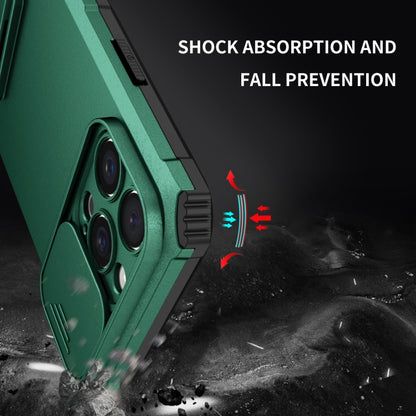For iPhone 16 Pro Max Stereoscopic Holder Sliding Camshield Phone Case(Green) by buy2fix