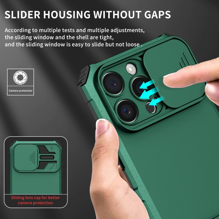 For iPhone 16 Pro Max Stereoscopic Holder Sliding Camshield Phone Case(Green) by buy2fix