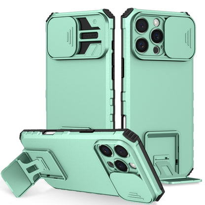 For iPhone 16 Pro Max Stereoscopic Holder Sliding Camshield Phone Case(Light Blue) by buy2fix