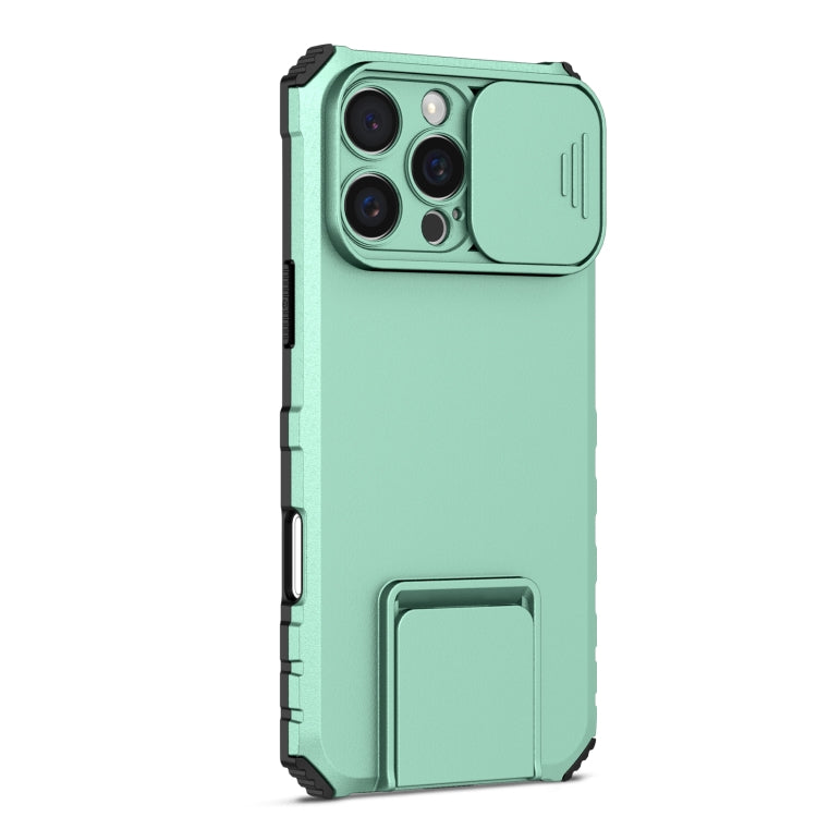 For iPhone 16 Pro Max Stereoscopic Holder Sliding Camshield Phone Case(Light Blue) by buy2fix