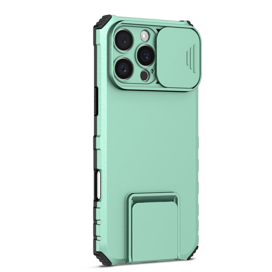 For iPhone 16 Pro Max Stereoscopic Holder Sliding Camshield Phone Case(Light Blue) by buy2fix