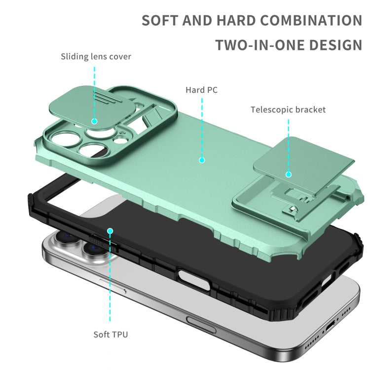 For iPhone 16 Pro Max Stereoscopic Holder Sliding Camshield Phone Case(Light Blue) by buy2fix