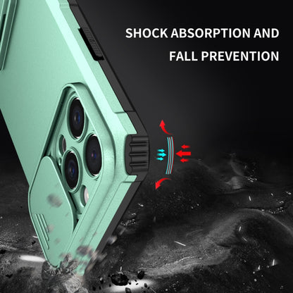 For iPhone 16 Pro Max Stereoscopic Holder Sliding Camshield Phone Case(Light Blue) by buy2fix