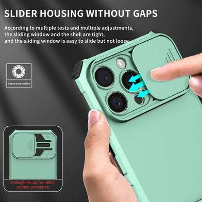 For iPhone 16 Pro Max Stereoscopic Holder Sliding Camshield Phone Case(Light Blue) by buy2fix