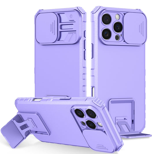 For iPhone 16 Pro Max Stereoscopic Holder Sliding Camshield Phone Case(Purple) by buy2fix
