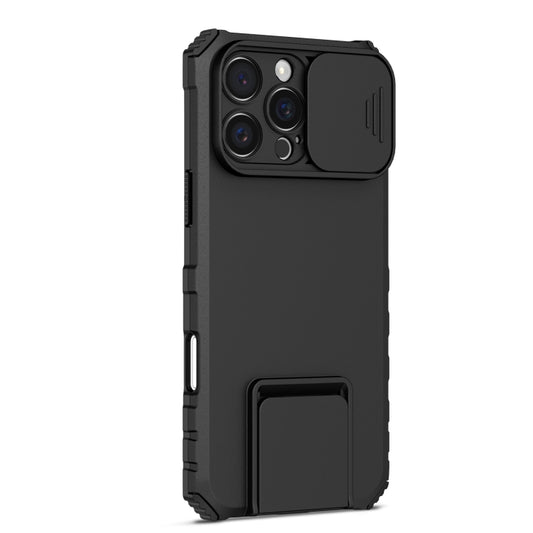 For iPhone 16 Pro Stereoscopic Holder Sliding Camshield Phone Case(Black) by buy2fix