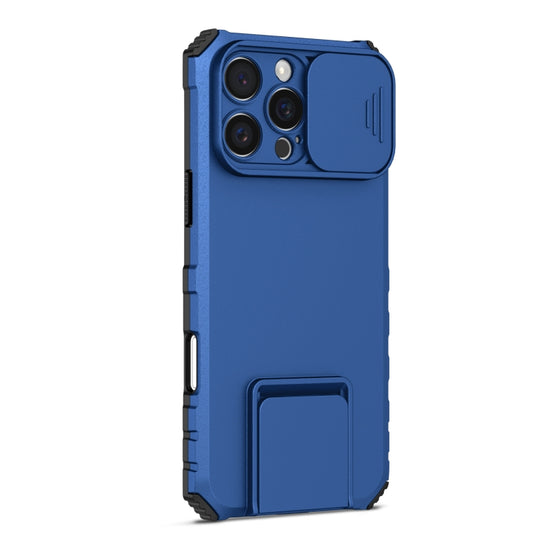 For iPhone 16 Pro Stereoscopic Holder Sliding Camshield Phone Case(Blue) by buy2fix
