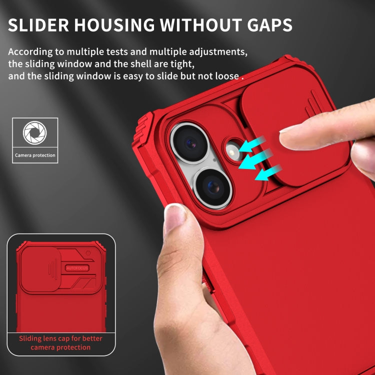 For iPhone 16 Plus Stereoscopic Holder Sliding Camshield Phone Case(Red) - iPhone 16 Plus Cases by buy2fix | Online Shopping UK | buy2fix
