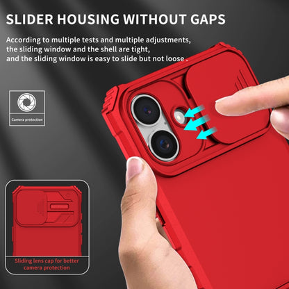 For iPhone 16 Plus Stereoscopic Holder Sliding Camshield Phone Case(Red) - iPhone 16 Plus Cases by buy2fix | Online Shopping UK | buy2fix