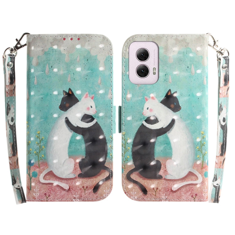 For Motorola Moto G Power 5G 2024 3D Colored Flip Leather Phone Case(Black White Cat) by buy2fix