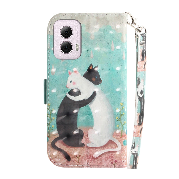 For Motorola Moto G Power 5G 2024 3D Colored Flip Leather Phone Case(Black White Cat) by buy2fix