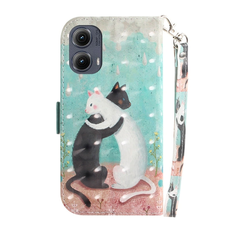 For Motorola Edge 2024 3D Colored Flip Leather Phone Case(Black White Cat) by buy2fix