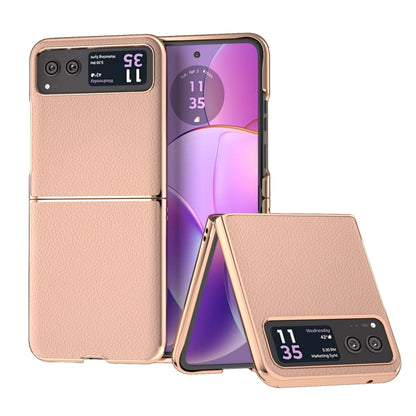 For Motorola Razr 40 Nano Electroplating Genuine Leather + PC Litchi Texture Phone Case(Pink Gold) - Motorola Cases by buy2fix | Online Shopping UK | buy2fix