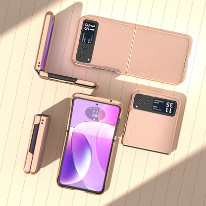 For Motorola Razr 40 Nano Electroplating Genuine Leather + PC Litchi Texture Phone Case(Pink Gold) - Motorola Cases by buy2fix | Online Shopping UK | buy2fix