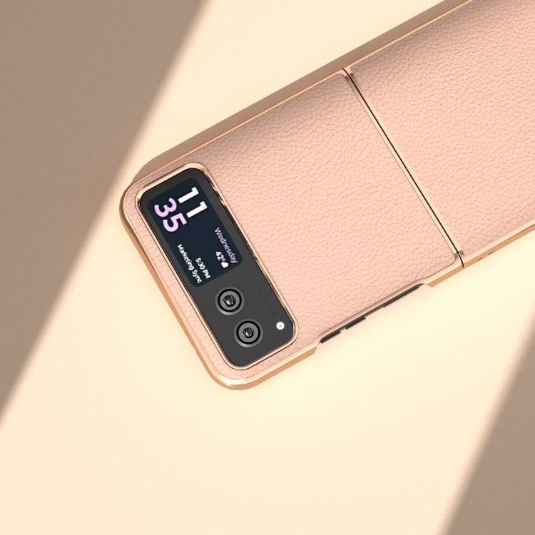 For Motorola Razr 40 Nano Electroplating Genuine Leather + PC Litchi Texture Phone Case(Pink Gold) - Motorola Cases by buy2fix | Online Shopping UK | buy2fix