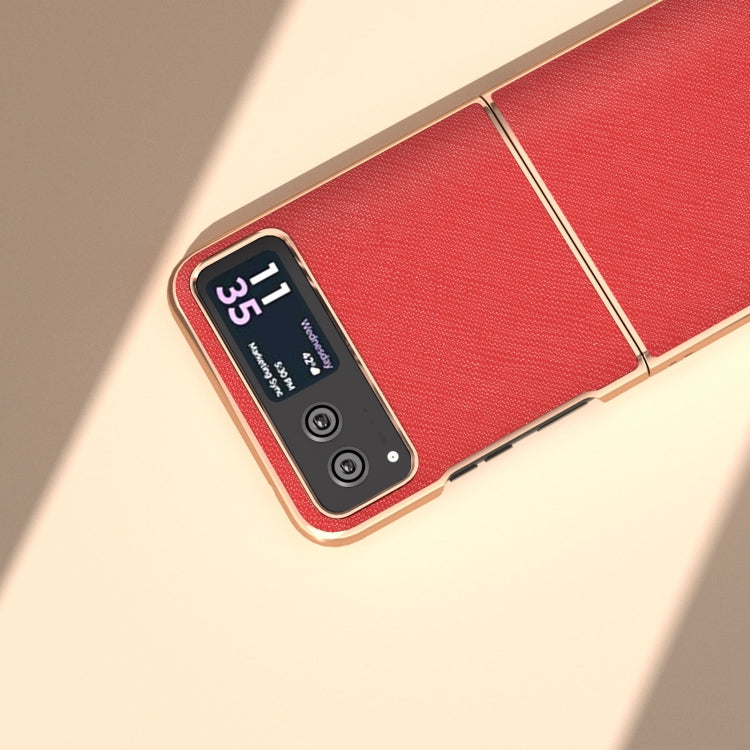 For Motorola Razr 40 Nano Electroplating Cross Texture Genuine Leather Phone Case(Red) - Motorola Cases by buy2fix | Online Shopping UK | buy2fix