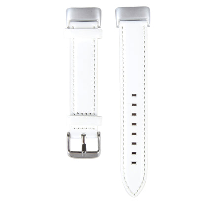 For Fitbit Charge 5 18mm Bamboo Joint Texture Genuine Leather Watch Band(White) - Watch Bands by buy2fix | Online Shopping UK | buy2fix