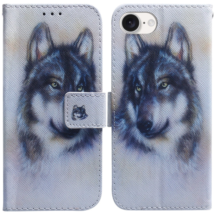 For iPhone 16e Coloured Drawing Flip Leather Phone Case(White Wolf) by buy2fix