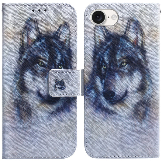 For iPhone 16e Coloured Drawing Flip Leather Phone Case(White Wolf) by buy2fix
