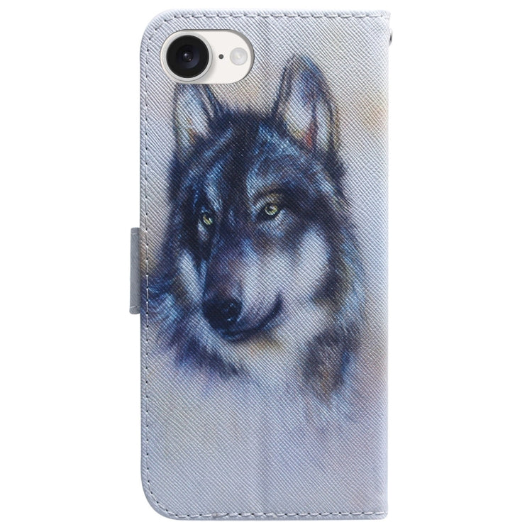 For iPhone 16e Coloured Drawing Flip Leather Phone Case(White Wolf) by buy2fix