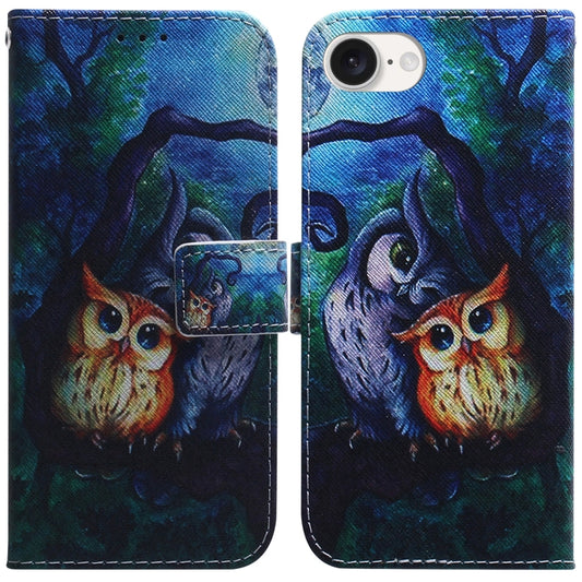 For iPhone 16e Coloured Drawing Flip Leather Phone Case(Oil Painting Owl) by buy2fix
